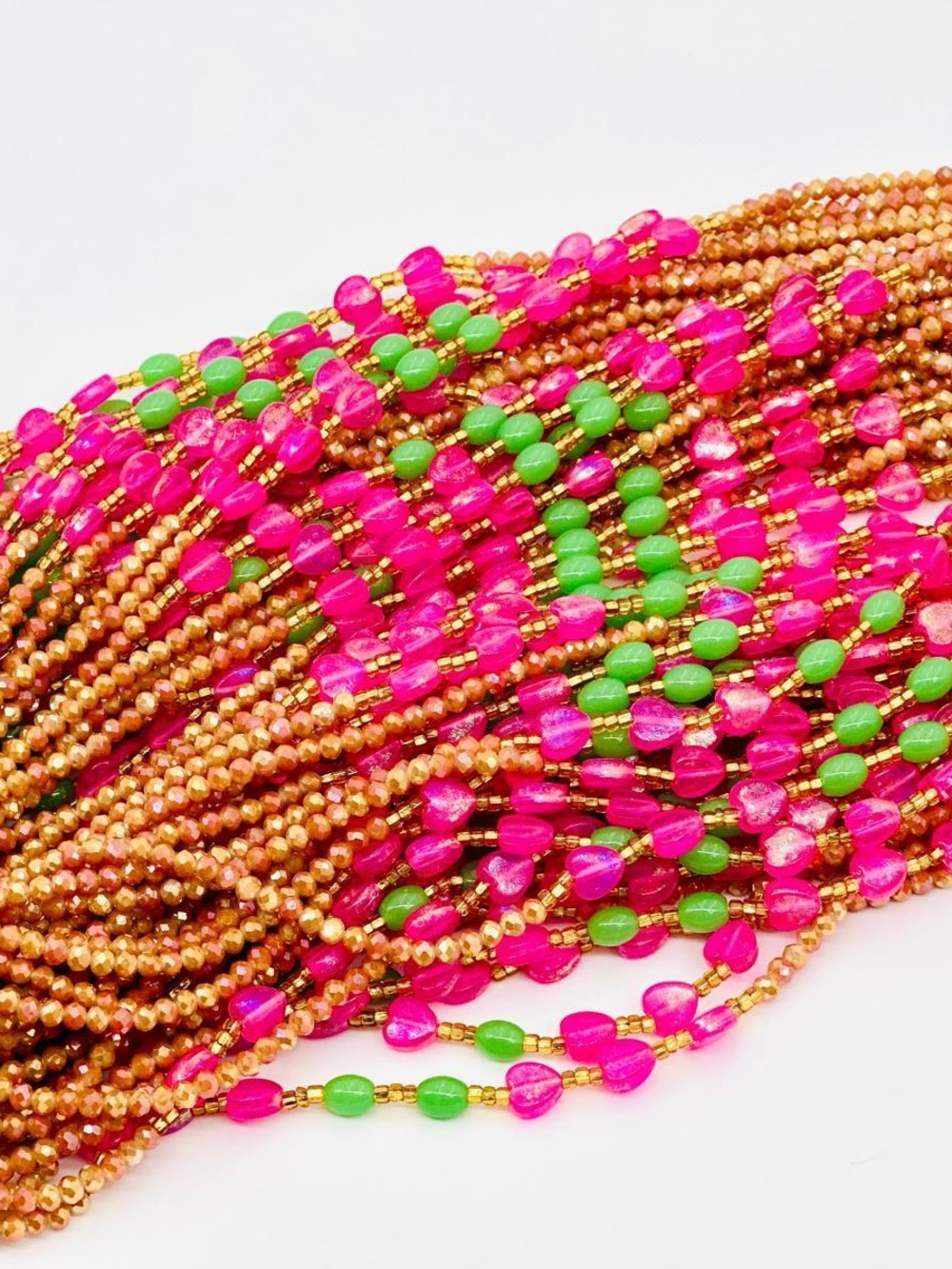 Gold Seed-Bead Multi-Strand Necklace with Hot Pink and Lime Accents